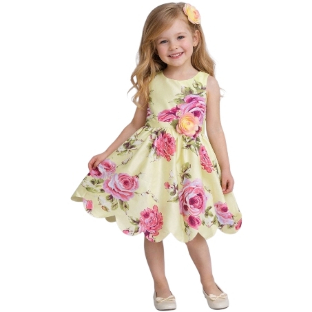 Zunie Yellow Floral Formal Dress with Pink Roses Size 6X